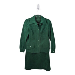 VIntage 70's Abe Schrader Faux Suede Green Shirt Skirt Set Retro Mod See Sizing